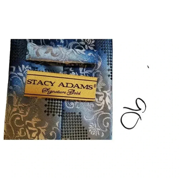 Stacy‎ Adams Signature Gold Luxury Hand Made 100% Microfiber Men's Neck Tie Blue - Picture 7 of 13
